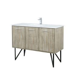 Rustic Acacia Bath Vanity 48 in. W x 20 in. D, White Quartz Top and Chrome Faucet Set