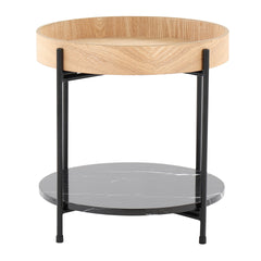 Daniella Contemporary End Table in Black Metal and Natural Wood with Black Marble Accent by LumiSource