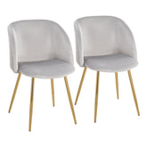 Fran Pleated Waves Contemporary Chair in Gold Metal and Pleated Silver Velvet Waves by LumiSource - Set of 2