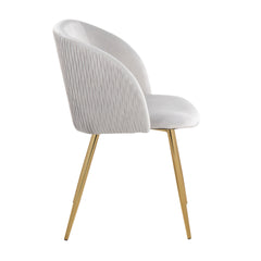 Fran Pleated Waves Contemporary Chair in Gold Metal and Pleated Silver Velvet Waves by LumiSource - Set of 2