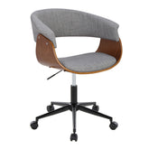 Vintage Mod Mid-Century Modern Office Chair in Black Metal, Walnut Wood and Light Grey Fabric by LumiSource