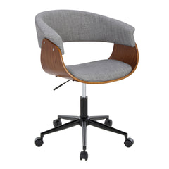 Vintage Mod Mid-Century Modern Office Chair in Black Metal, Walnut Wood and Light Grey Fabric by LumiSource
