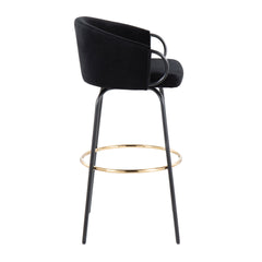 Claire Contemporary/Glam Barstool in Black Metal and Black Velvet with Gold Metal Footrest by LumiSource - Set of 2