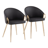Claire Contemporary/Glam Chair in Gold Metal and Black Faux Leather by LumiSource - Set of 2