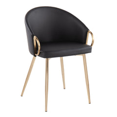 Claire Contemporary/Glam Chair in Gold Metal and Black Faux Leather by LumiSource - Set of 2