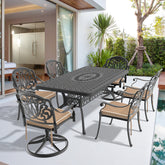 7-Piece All-Weather Cast Aluminum Dining Set, Include 2 Swivel Chairs,4 Dining Chairs and Rectangular Table With Black Frame(same sku:W1710S00369)