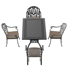 5-Piece Set Of Cast Aluminum Patio Furniture With Brown Cushions(same sku:W1710S00079)