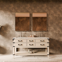 White Oak Double Bath Vanity 60 in. W x 22 in. D, Carrara Marble Top, and Faucet Set