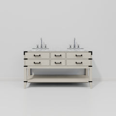 White Oak Double Bath Vanity 60 in. W x 22 in. D, Carrara Marble Top, and Faucet Set