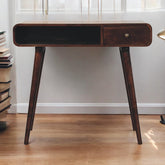 Solid Wood Curved California Walnut Writing Desk, 1-Drawer, 1 Open-Slot, Nordic Legs, Dark Brown