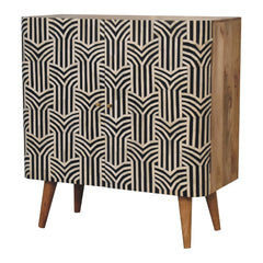 Solid Wood Edessa Bone Inlay Cabinet, 2-Shelves, Black and White