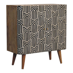 Solid Wood Edessa Bone Inlay Cabinet, 2-Shelves, Black and White