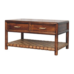 Regency Woven Console Table with 4-Drawers, Open Slot, Brown