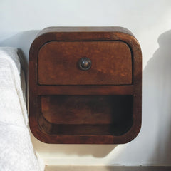 Extra Mini Curved Chestnut Bedside with Open Slot, 1-Drawer, Dark Brown