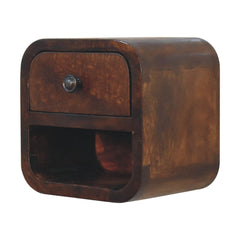 Extra Mini Curved Chestnut Bedside with Open Slot, 1-Drawer, Dark Brown