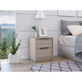Kaia Nightstand , End Table, Side Table Two Drawers, Metal Handle -Light Gray
