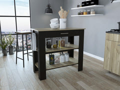Cala Kitchen Island 40, Two Shelves, One Drawer, Four Legs -Black / Light Oak