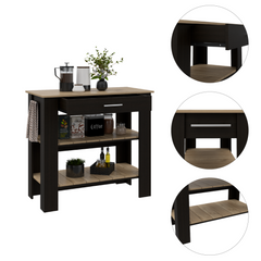 Cala Kitchen Island 40, Two Shelves, One Drawer, Four Legs -Black / Light Oak