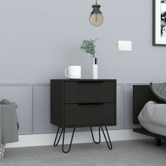 Augusta 2 Nightstand , End Table, Side Table Four Legs, Two Drawers -Black