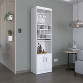 Kevil 71-Inch Tall Bar Cabinet 5-Tier Modern Bar Cabinet with Glass Holder Stemware Rack, Wine Cabinet, Liquor Cabinet, 12 Bottle Cubbies, 5 Shelves, and Pull Out Tray