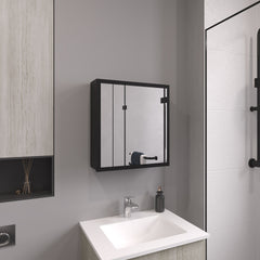 Duma 21.1" H x 19.7" W Mirror Medicine Cabinet, One door with Four interior Shelves for Bathroom, Kitchen Black