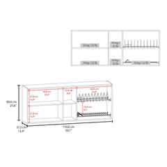 Portofino 150 Wall Cabinet, Double Door, Two External Shelves, Two Interior Shelves Natural Oak