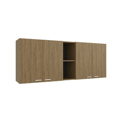 Portofino 150 Wall Cabinet, Double Door, Two External Shelves, Two Interior Shelves Natural Oak
