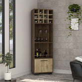 Marsella Corner Bar Cabinet, Eight Built-in Wine Rack, Two Side Shelves Mahogany / Macadamia