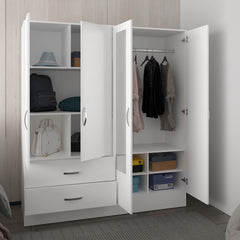 Bolton 160 Armoire, Six Shelves, Two Double Door Cabinets, Two Mirrors, Two Drawers, White