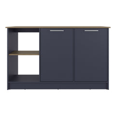 Juniper Kitchen Island With Large Dining Countertop, Double Door Cabinet with Interior Storage Shelves and, Two Open Shelves