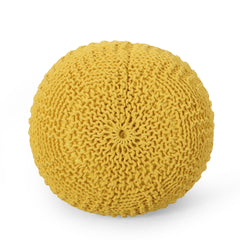 Bordeaux Knitted Cotton Round Pouf, Yellow