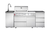 Silver 4-Burner 72000 BTU Deluxe Stainless Steel Gas Outdoor Kitchen Bar Barbecue Island Grill +Three Drawer Lockers + Single Door Stainless Steel Sink/Faucet