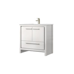White Bath Vanity 36 in. W x 20 in. D, White Quartz Top and Brushed Nickel Faucet Set