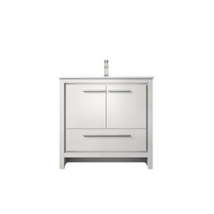 White Bath Vanity 36 in. W x 20 in. D, White Quartz Top and Brushed Nickel Faucet Set