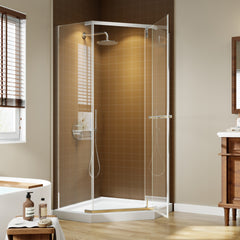 Corner Shower Enclosure 36 in. W x 72 in. H Frameless Neo-Angle Shower Enclosure, 1/4" (6mm) Clear SGCC Tempered Glass, Pivot Shower Door in Chrome Finish,Shower Base Not Included