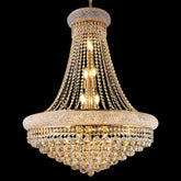 28-Inch Gold Crystal Chandelier, 15-Light French Empire Ceiling Light with LED Bulbs, 3000K Warm Light, Perfect for Dining Room, Bedroom, and Living Room