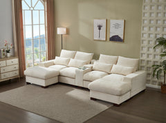 Modern Sectional Sofa Couch with Console,USB Charging Port,Reading Light,Cup Holder, Beige