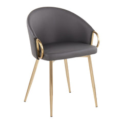 Claire Contemporary/Glam Chair in Gold Metal and Grey Faux Leather by LumiSource - Set of 2
