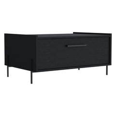 Shan 15"High Minimalistic Coffe Table with Pull Down Cabinet and Open Shelf Black