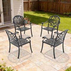 Cast Aluminum Patio Dining Chair 4PCS With Black Frame and Brown Cushions (same sku: W1710P166052)