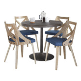 Dakota-Charlotte Contemporary Dining Set in Antique Metal with Espresso Wood-Pressed Grain Bamboo Tabletop and Whitewashed Wood with Blue Fabric by LumiSource - 5 Piece