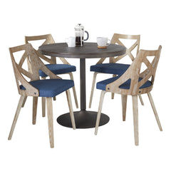 Dakota-Charlotte Contemporary Dining Set in Antique Metal with Espresso Wood-Pressed Grain Bamboo Tabletop and Whitewashed Wood with Blue Fabric by LumiSource - 5 Piece
