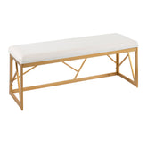 Folia Glam Metal Bench in Gold Steel and White Velvet by LumiSource