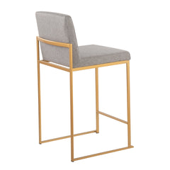 Fuji Contemporary High Back Counter Stool in Gold Steel and Grey Fabric by LumiSource - Set of 2
