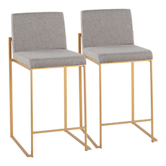 Fuji Contemporary High Back Counter Stool in Gold Steel and Grey Fabric by LumiSource - Set of 2