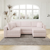 106.3" Soft U-shaped 4-Person Sofa. Matches 30.7" Ottoman with Hydraulic Lift. Comfortable & Stylish. For Bedroom & Living Room. Light Pink.Modern Furniture. Modular Design.