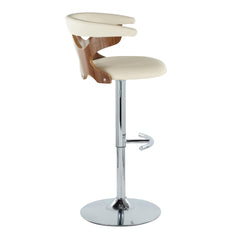 Gardenia Mid-Century Modern Adjustable Barstool with Swivel in Walnut Wood, Chrome Metal and Cream Faux Leather with Rounded T Footrest by LumiSource - Set of 2
