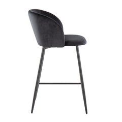 Fran 26" Contemporary Fixed-Height Counter Stool in Black Metal and Black Velvet by LumiSource - Set of 2