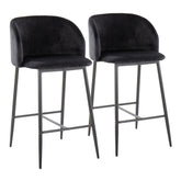 Fran 26" Contemporary Fixed-Height Counter Stool in Black Metal and Black Velvet by LumiSource - Set of 2
