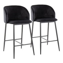 Fran 26" Contemporary Fixed-Height Counter Stool in Black Metal and Black Velvet by LumiSource - Set of 2